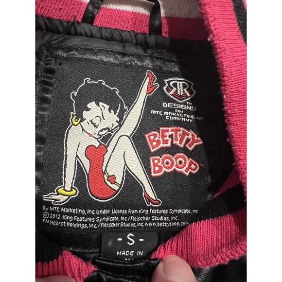 Betty Boop Jacket Womens Small Black Pink Satin Bomber RR Designs Wild Flower - Picture 5 of 8